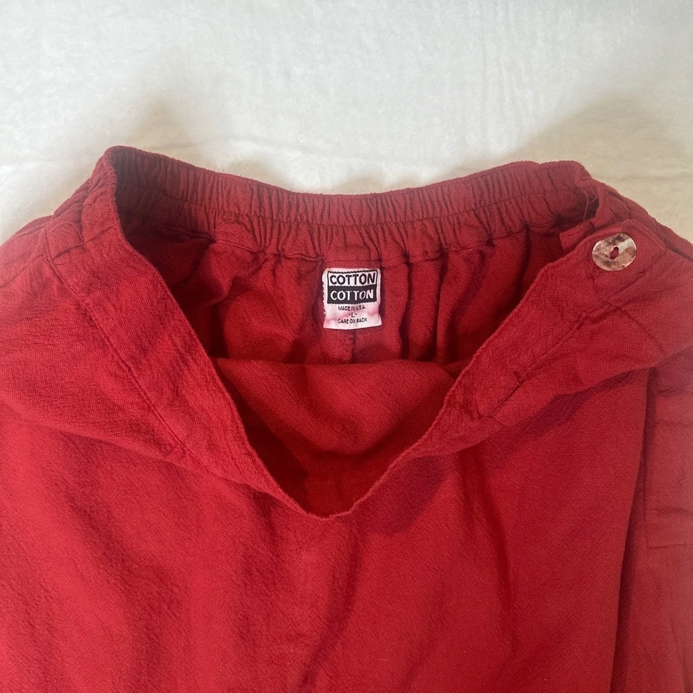 True Vintage Boho 100% Textured Cotton Red Maroon Maxi Skirt USA Made LARGE - Picture 3 of 12